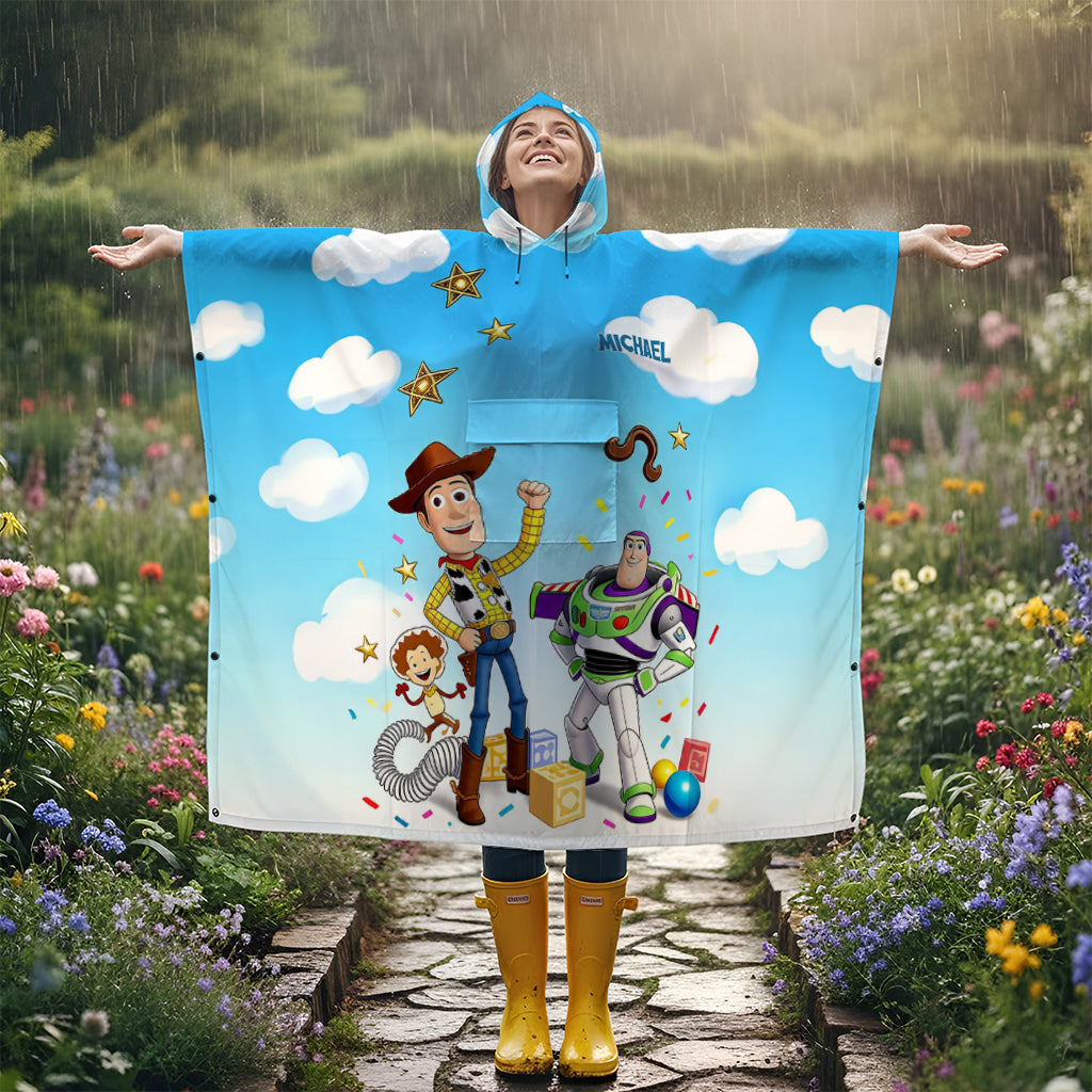 Personalized Kids Rain Poncho with Toy Characters for Fun Protection Rain Poncho Coat GradoCreations