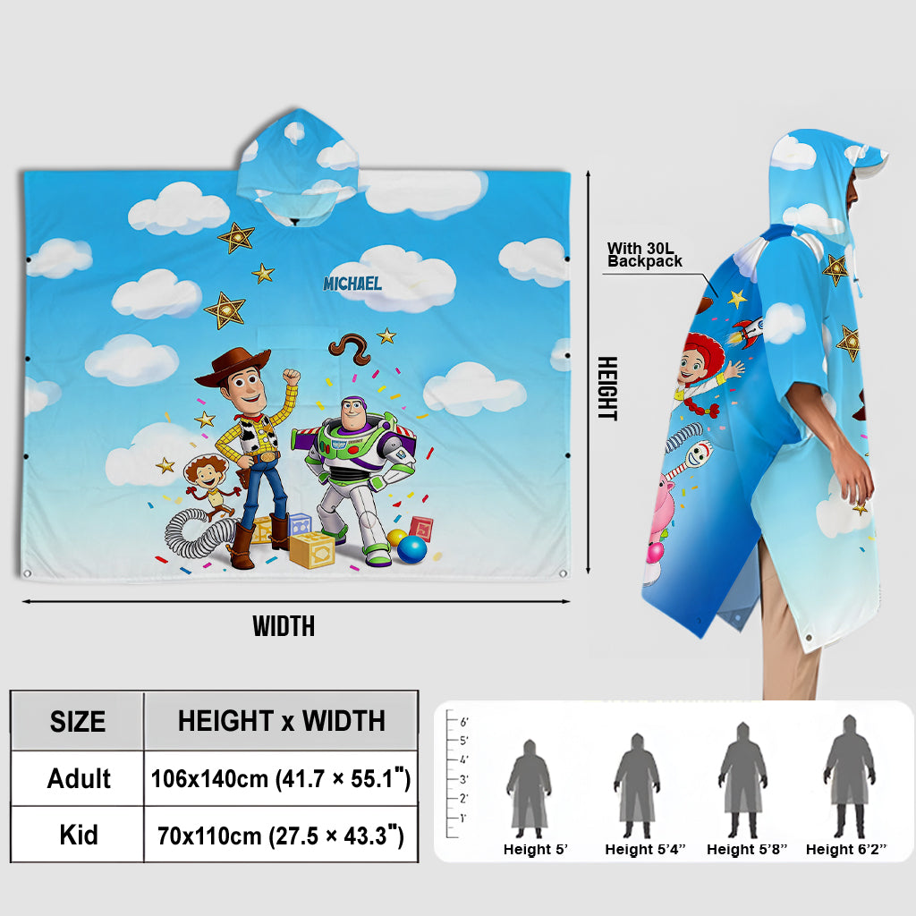 Personalized Kids Rain Poncho with Toy Characters for Fun Protection Rain Poncho Coat GradoCreations