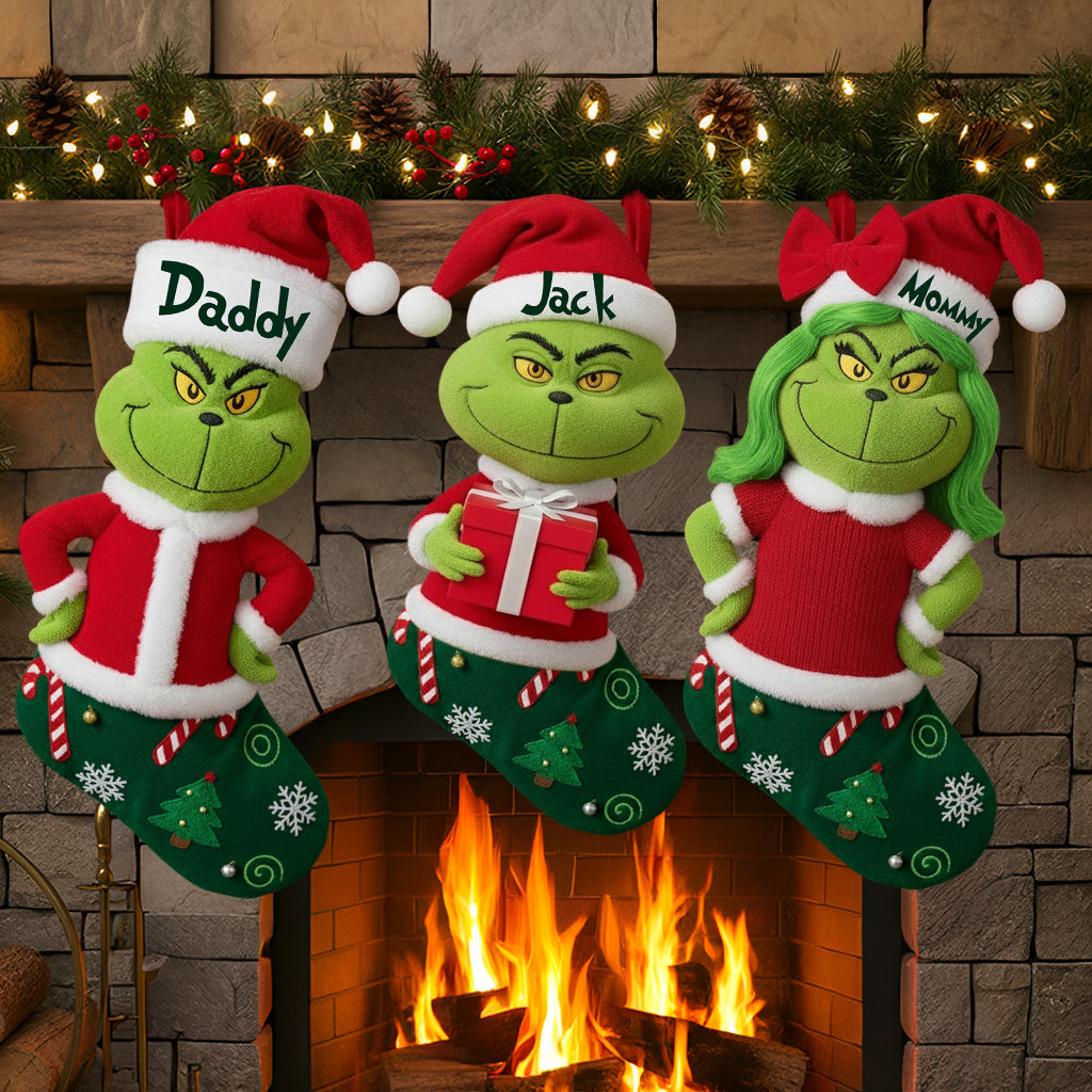 Personalized Grinch Shaped Christmas Stocking Gift for Family Shaped Christmas Stocking GradoCreations