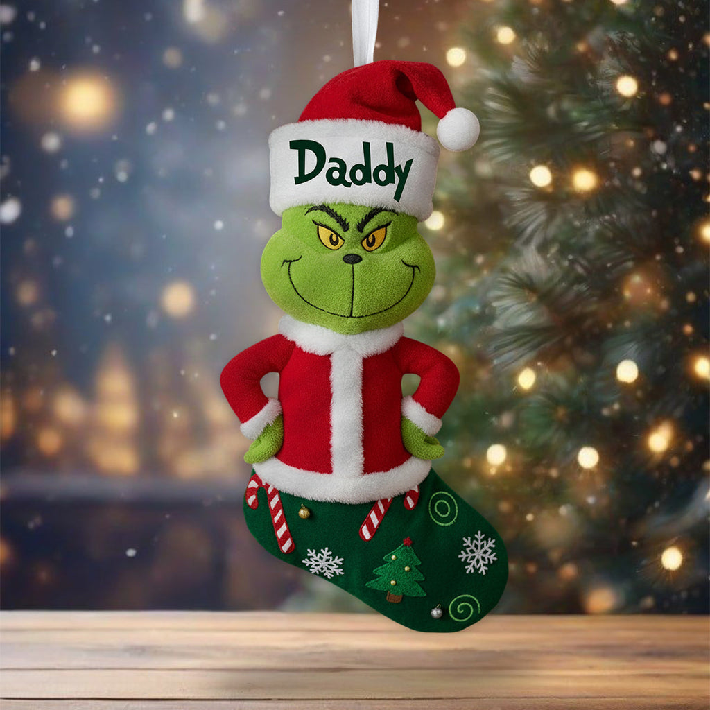 Personalized Grinch Shaped Christmas Stocking Gift for Family Shaped Christmas Stocking GradoCreations