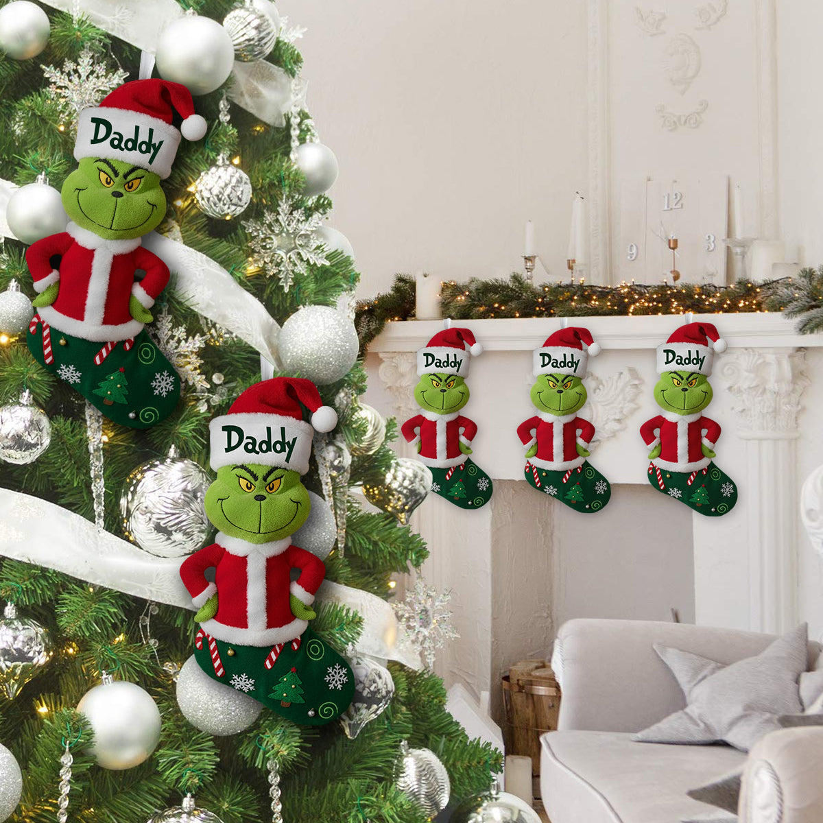 Personalized Grinch Shaped Christmas Stocking Gift for Family Shaped Christmas Stocking GradoCreations