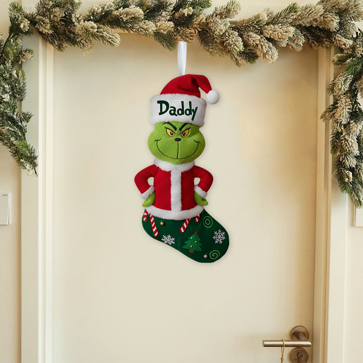 Personalized Grinch Shaped Christmas Stocking Gift for Family Shaped Christmas Stocking GradoCreations
