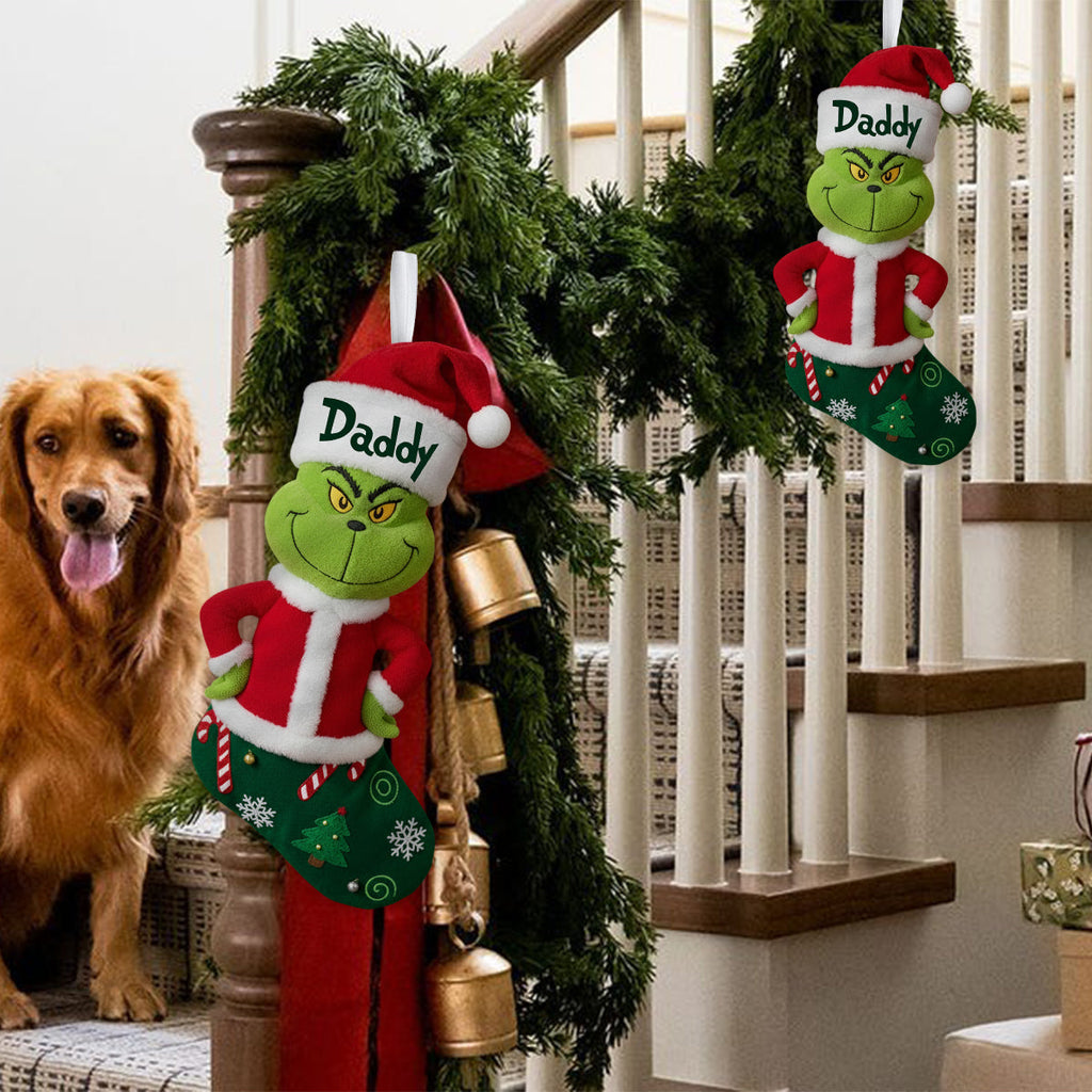 Personalized Grinch Shaped Christmas Stocking Gift for Family Shaped Christmas Stocking GradoCreations