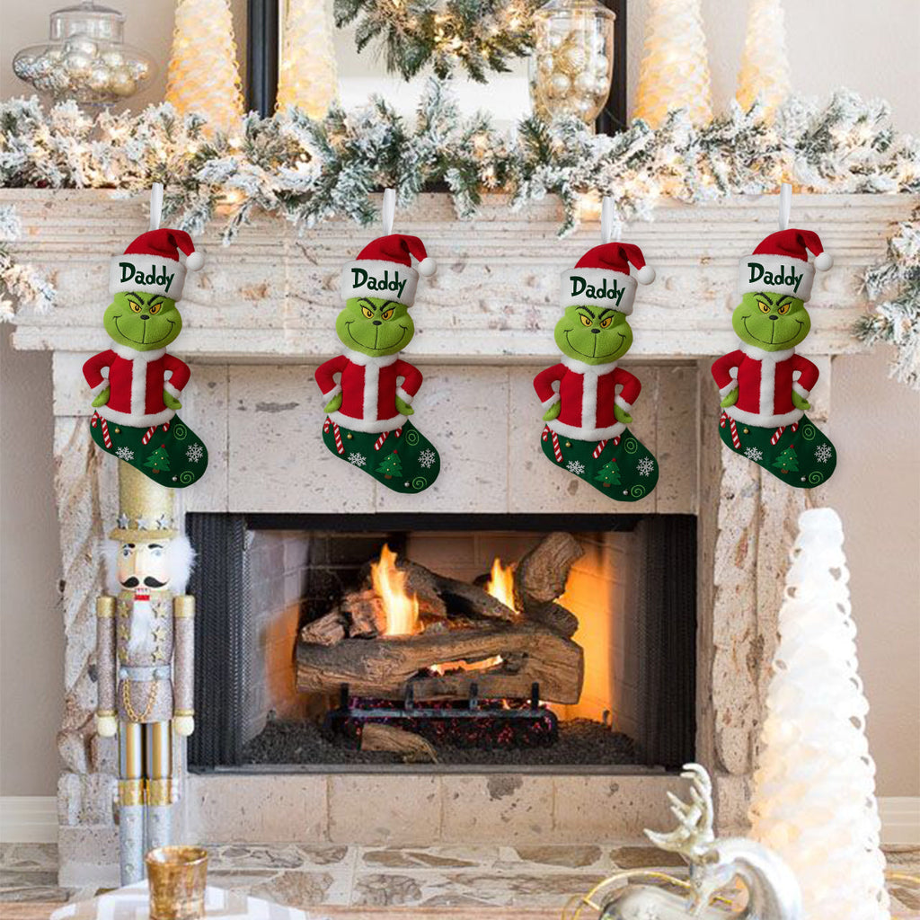 Personalized Grinch Shaped Christmas Stocking Gift for Family Shaped Christmas Stocking GradoCreations
