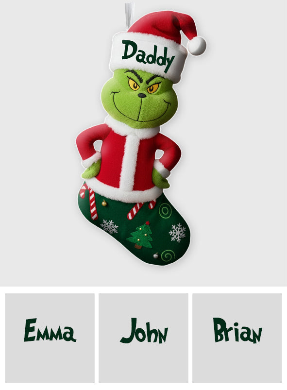 Personalized Grinch Shaped Christmas Stocking Gift for Family Shaped Christmas Stocking GradoCreations