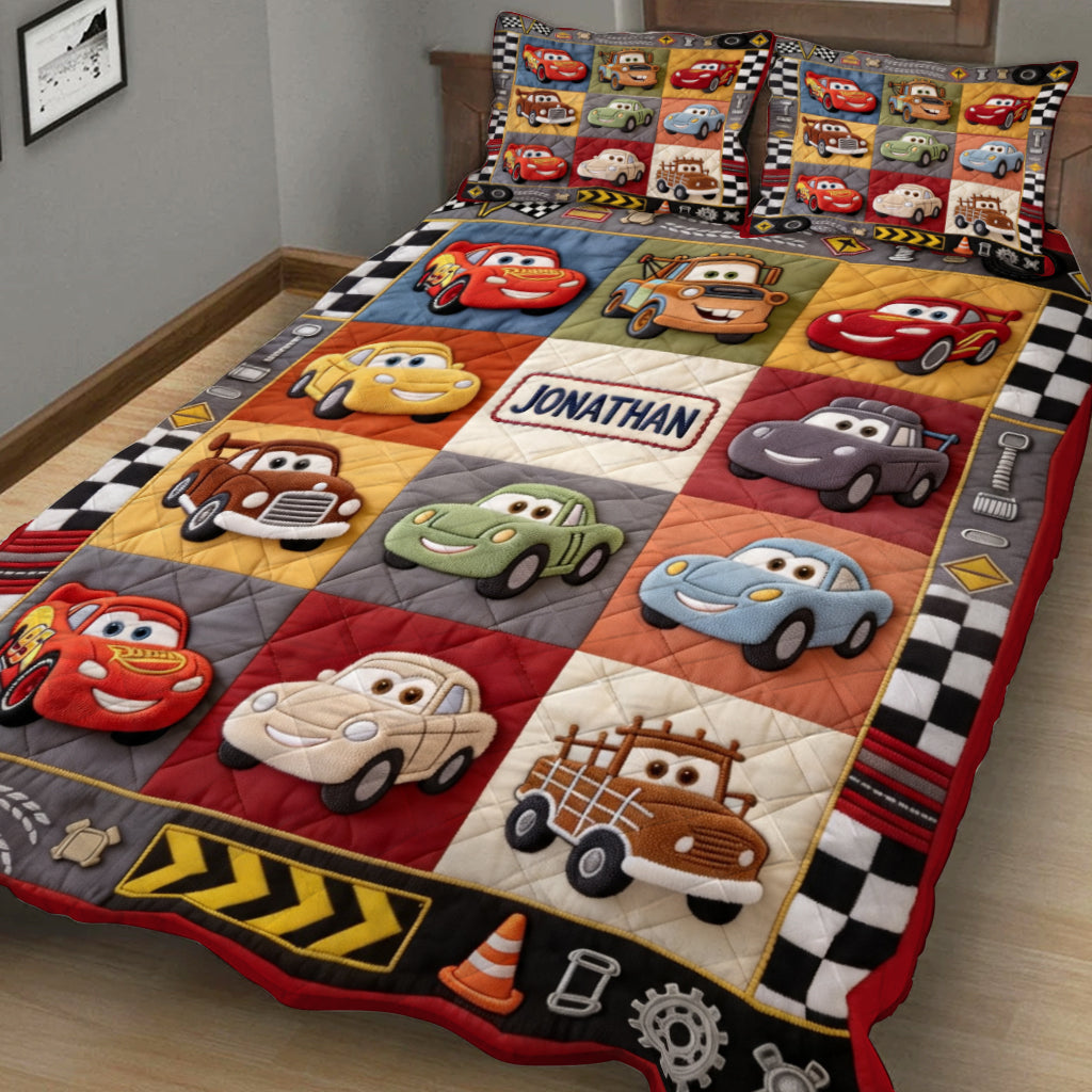 Personalized Racing Lover Quilt Set Custom Name Kids Decor Quilt Set GradoCreations