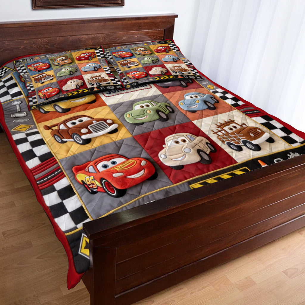 Personalized Cars Themed Quilted Bedding Set for Kids - Gift Idea Quilted Bedding Set GradoCreations