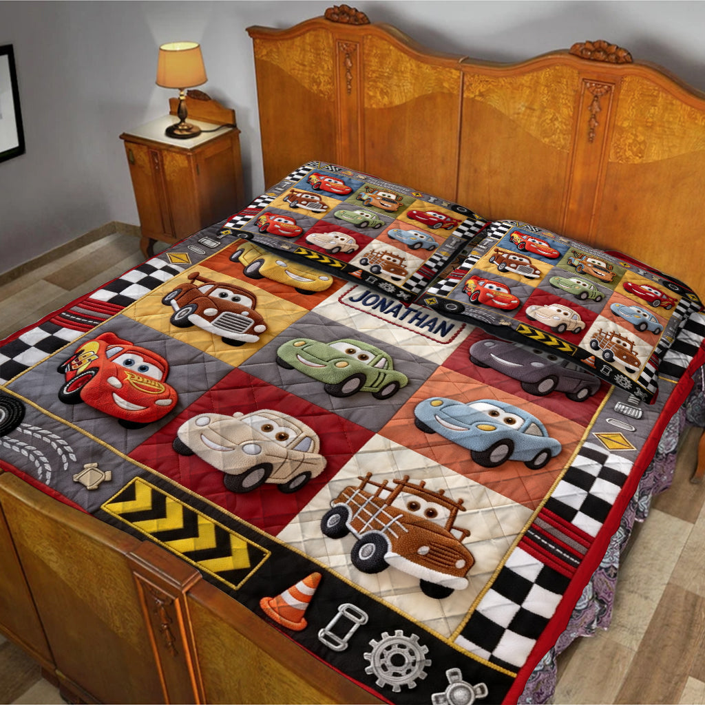 Personalized Racing Lover Quilt Set Custom Name Kids Decor Quilt Set GradoCreations