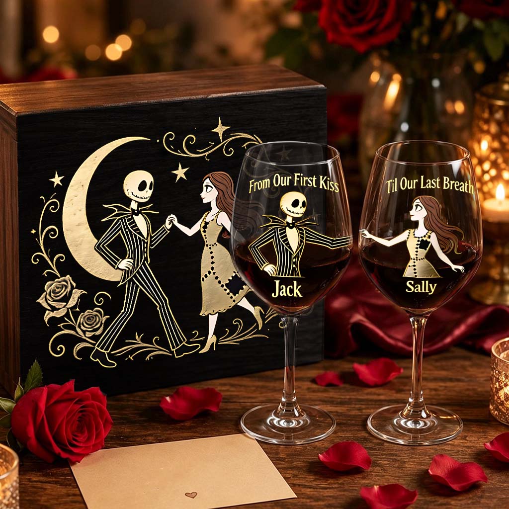 Personalized Wine Glasses Set with Wooden Box for Couples Wine Glasses Set With Wooden Box GradoCreations
