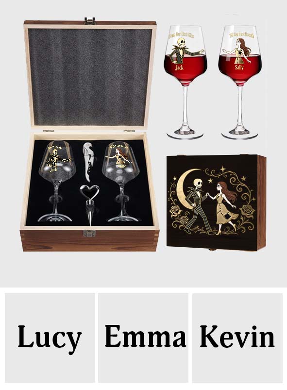 Personalized Wine Glasses Set with Wooden Box for Couples Wine Glasses Set With Wooden Box GradoCreations