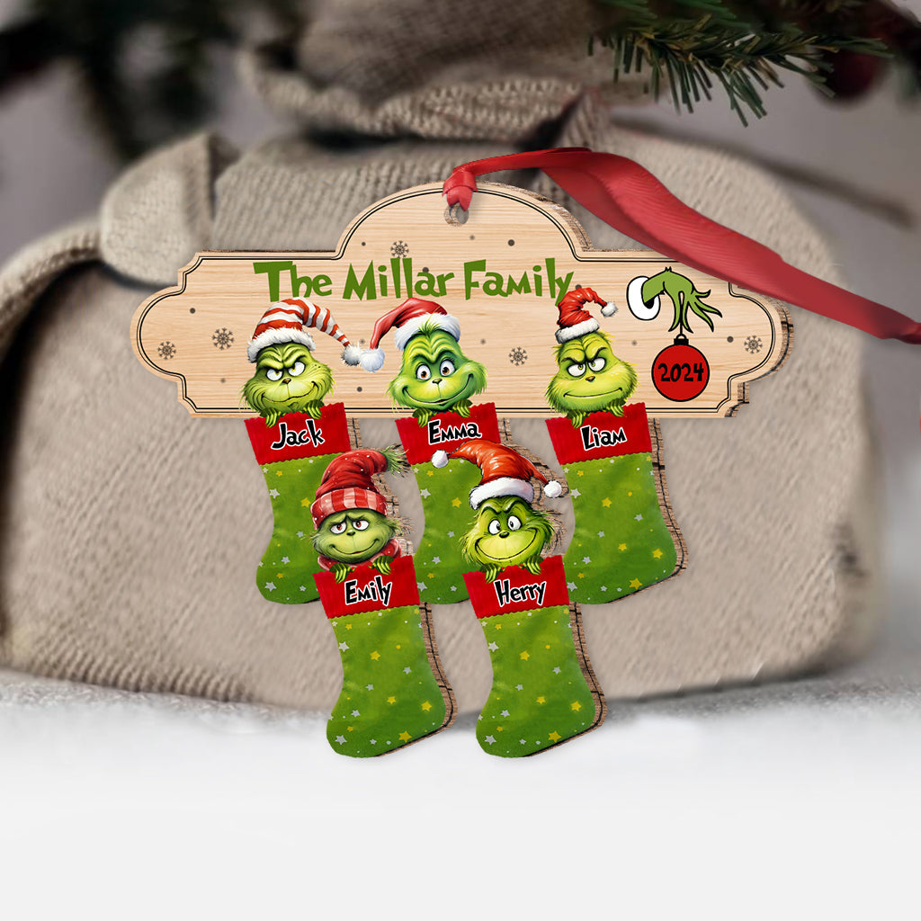 Personalized Grinch Christmas Ornament Custom Family Names Gift One-sided Ornament GradoCreations