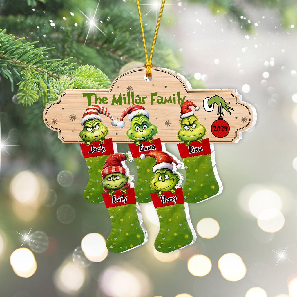 Personalized Grinch Christmas Ornament Custom Family Names Gift One-sided Ornament GradoCreations