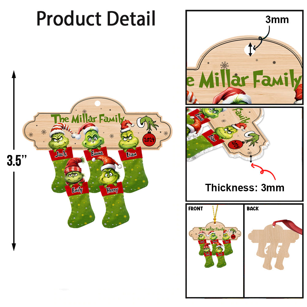 Personalized Grinch Christmas Ornament Custom Family Names Gift One-sided Ornament GradoCreations