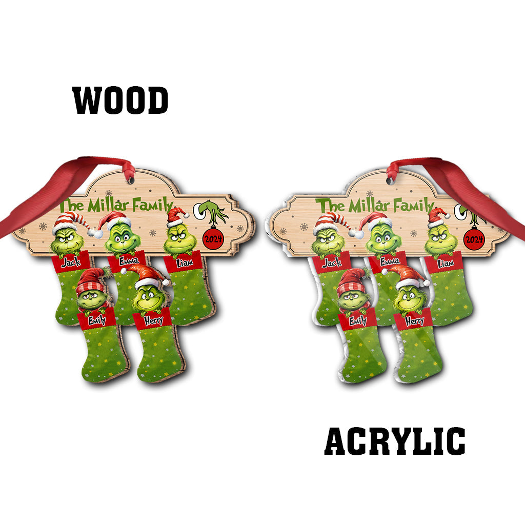 Personalized Grinch Christmas Ornament Custom Family Names Gift One-sided Ornament GradoCreations