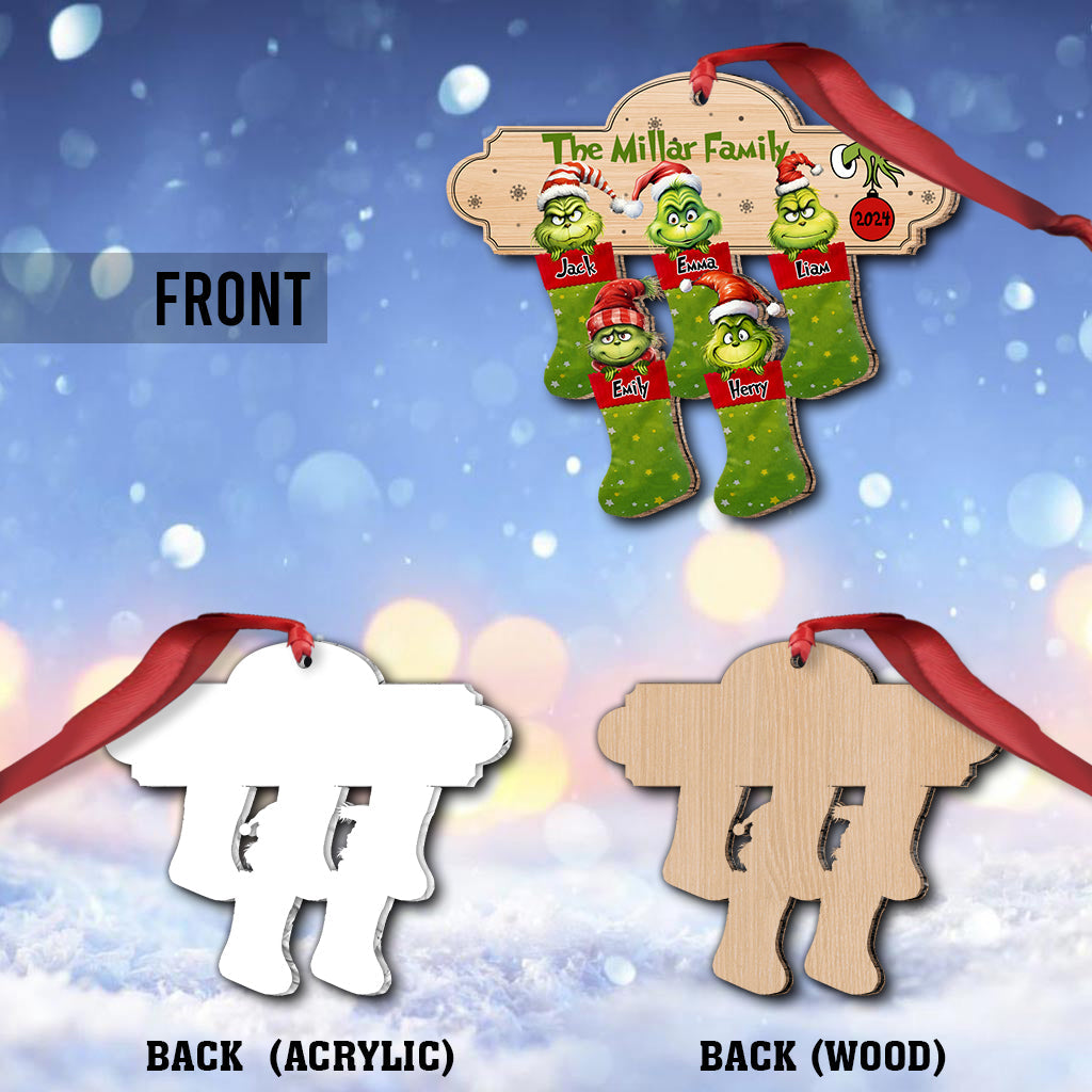 Personalized Grinch Christmas Ornament Custom Family Names Gift One-sided Ornament GradoCreations