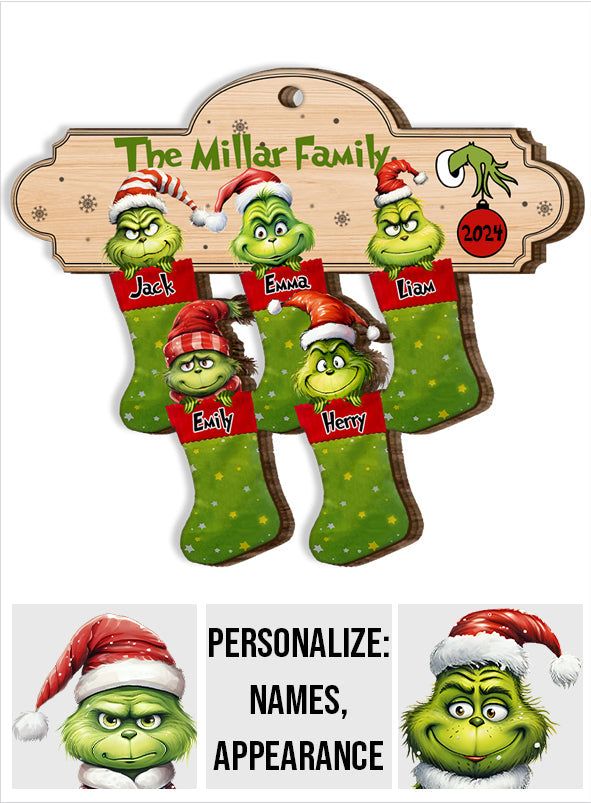 Personalized Grinch Christmas Ornament Custom Family Names Gift One-sided Ornament GradoCreations