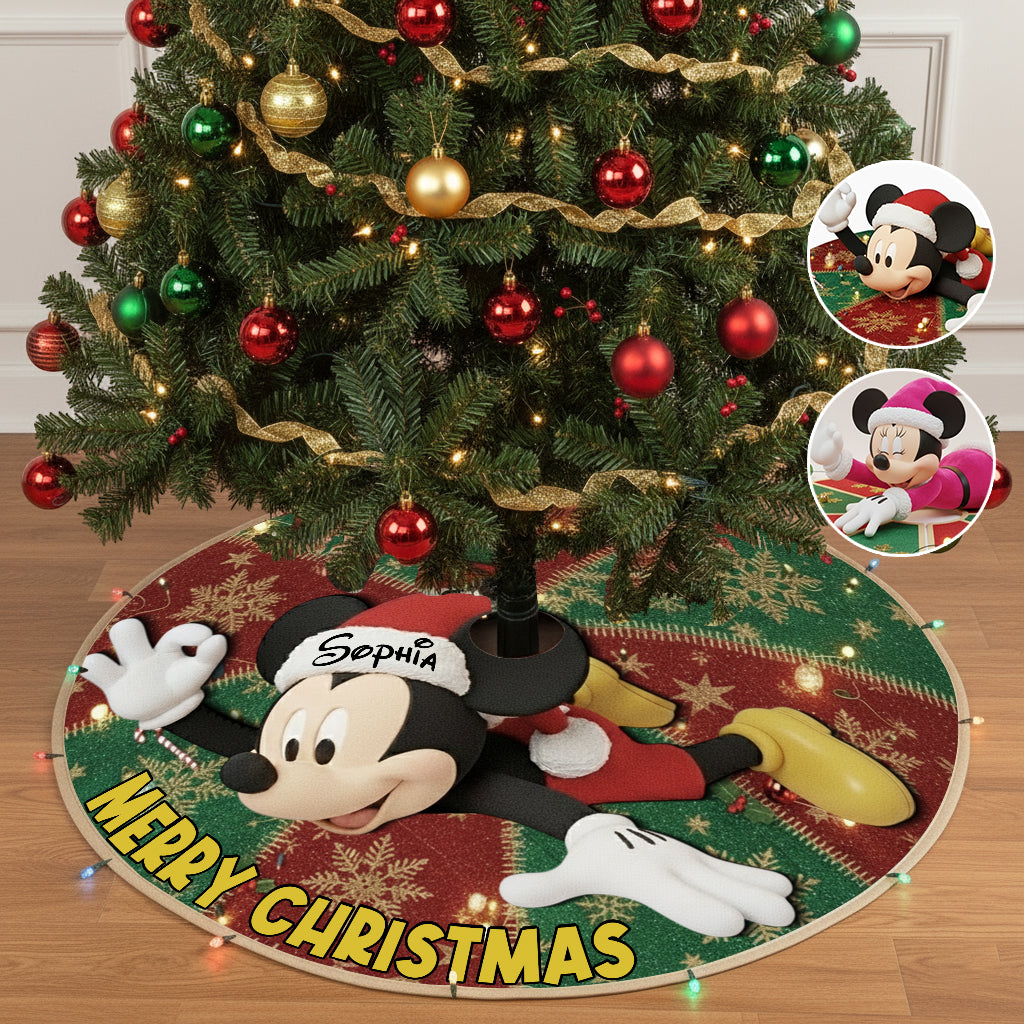 Personalized Mickey Mouse Christmas Tree Skirt Custom Name Holiday Decor Shaped Tree Skirt GradoCreations