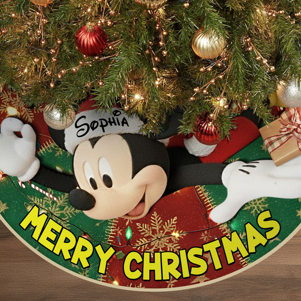 Personalized Mickey Mouse Christmas Tree Skirt Custom Name Holiday Decor Shaped Tree Skirt GradoCreations