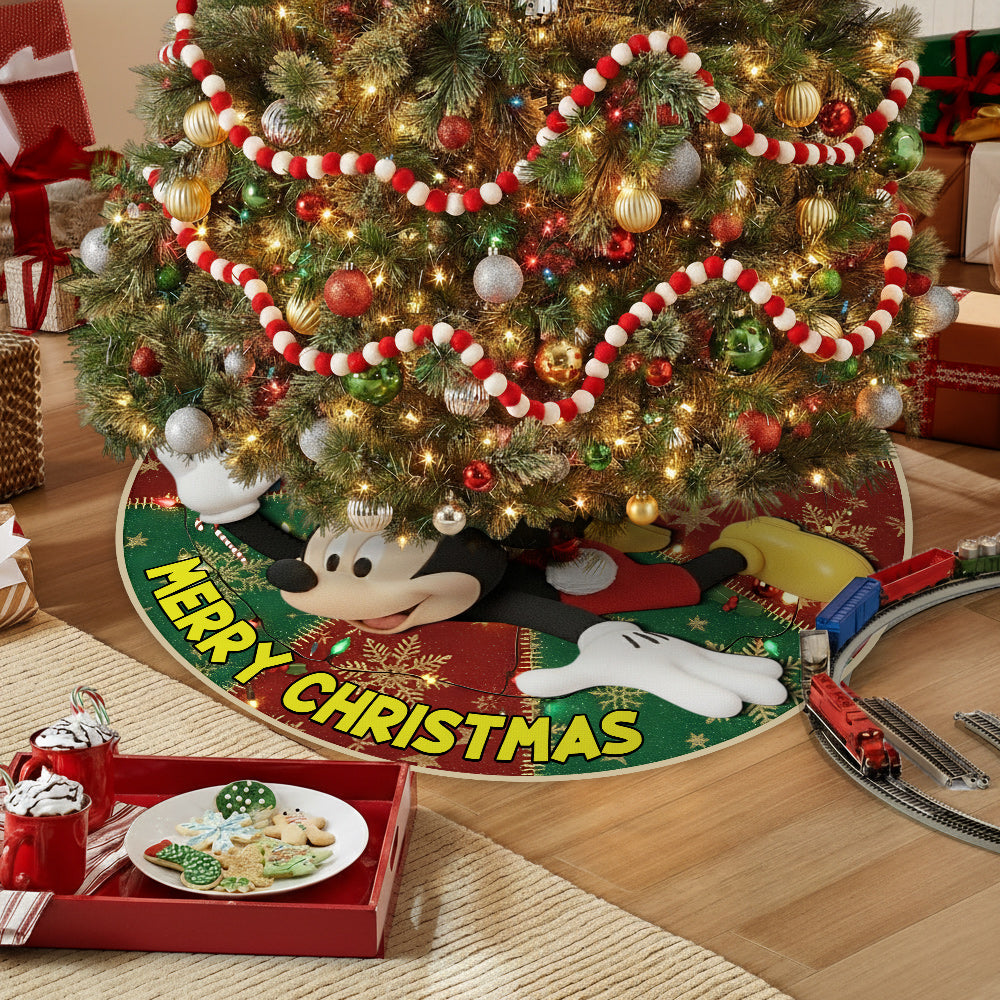 Personalized Mickey Mouse Christmas Tree Skirt Custom Name Holiday Decor Shaped Tree Skirt GradoCreations
