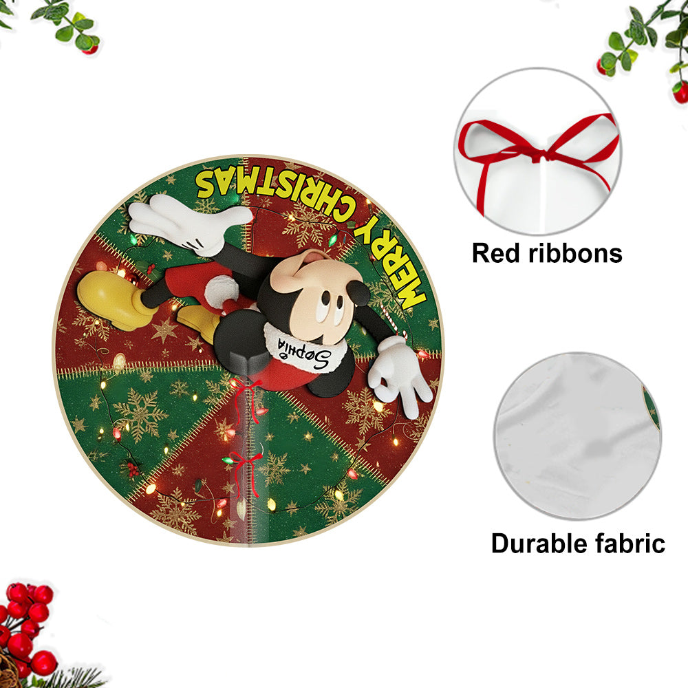 Personalized Mickey Mouse Christmas Tree Skirt Custom Name Holiday Decor Shaped Tree Skirt GradoCreations