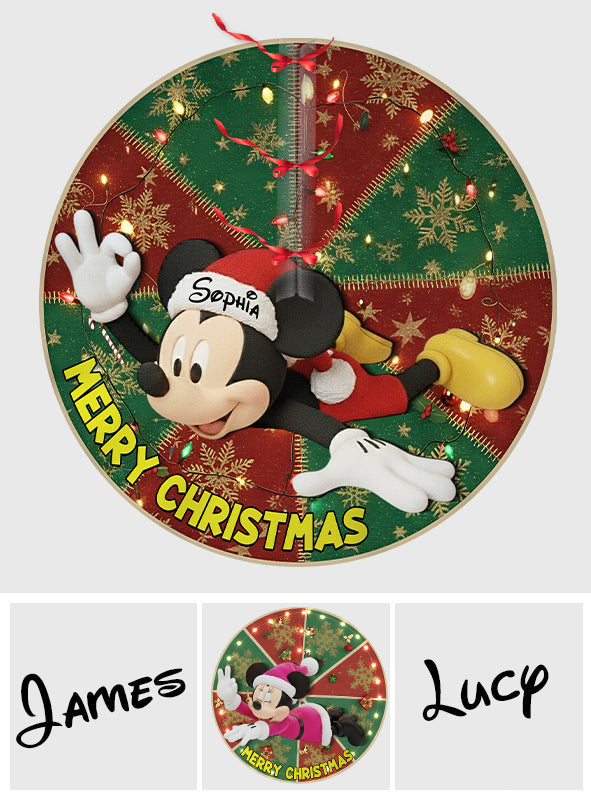 Personalized Mickey Mouse Christmas Tree Skirt Custom Name Holiday Decor Shaped Tree Skirt GradoCreations