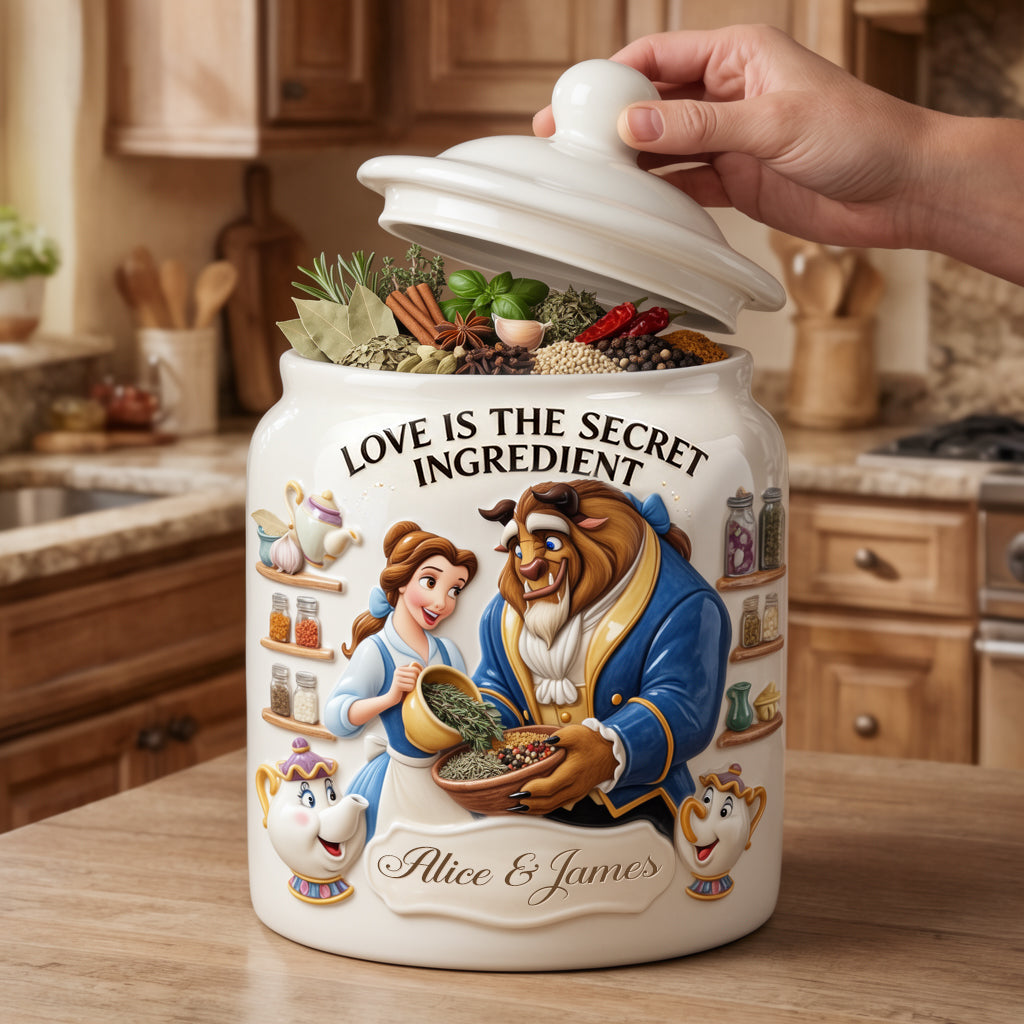 Personalized Beauty and the Beast Cookie Jar with Names for Couples Cookie Jar GradoCreations