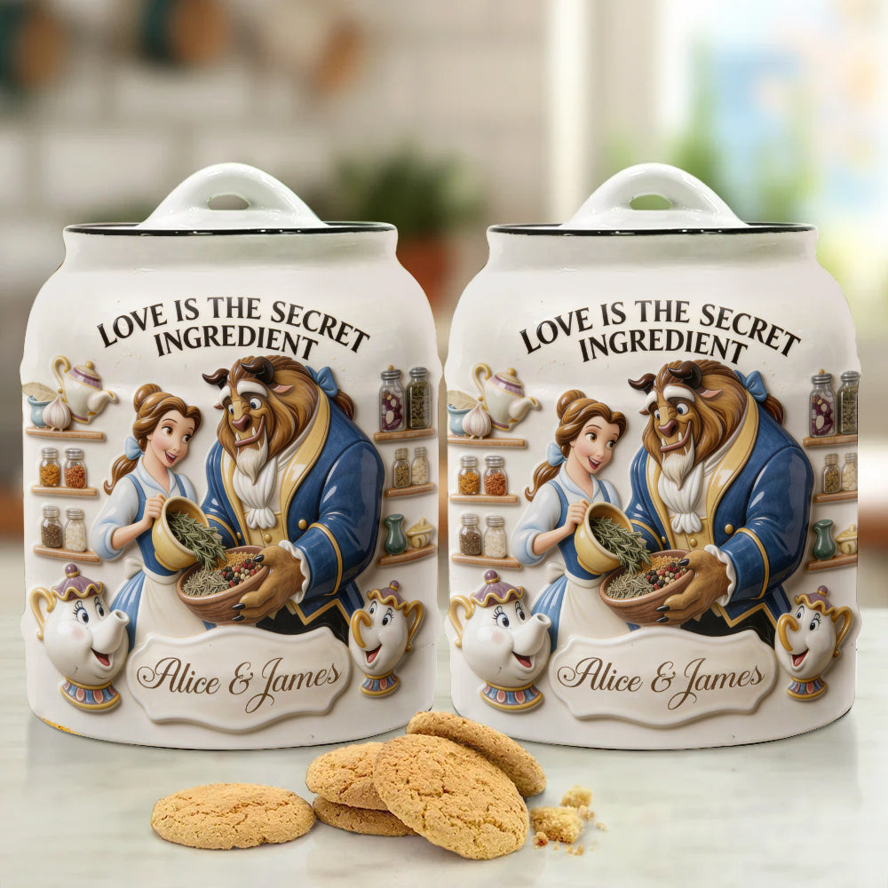 Personalized Beauty and the Beast Cookie Jar with Names for Couples Cookie Jar GradoCreations