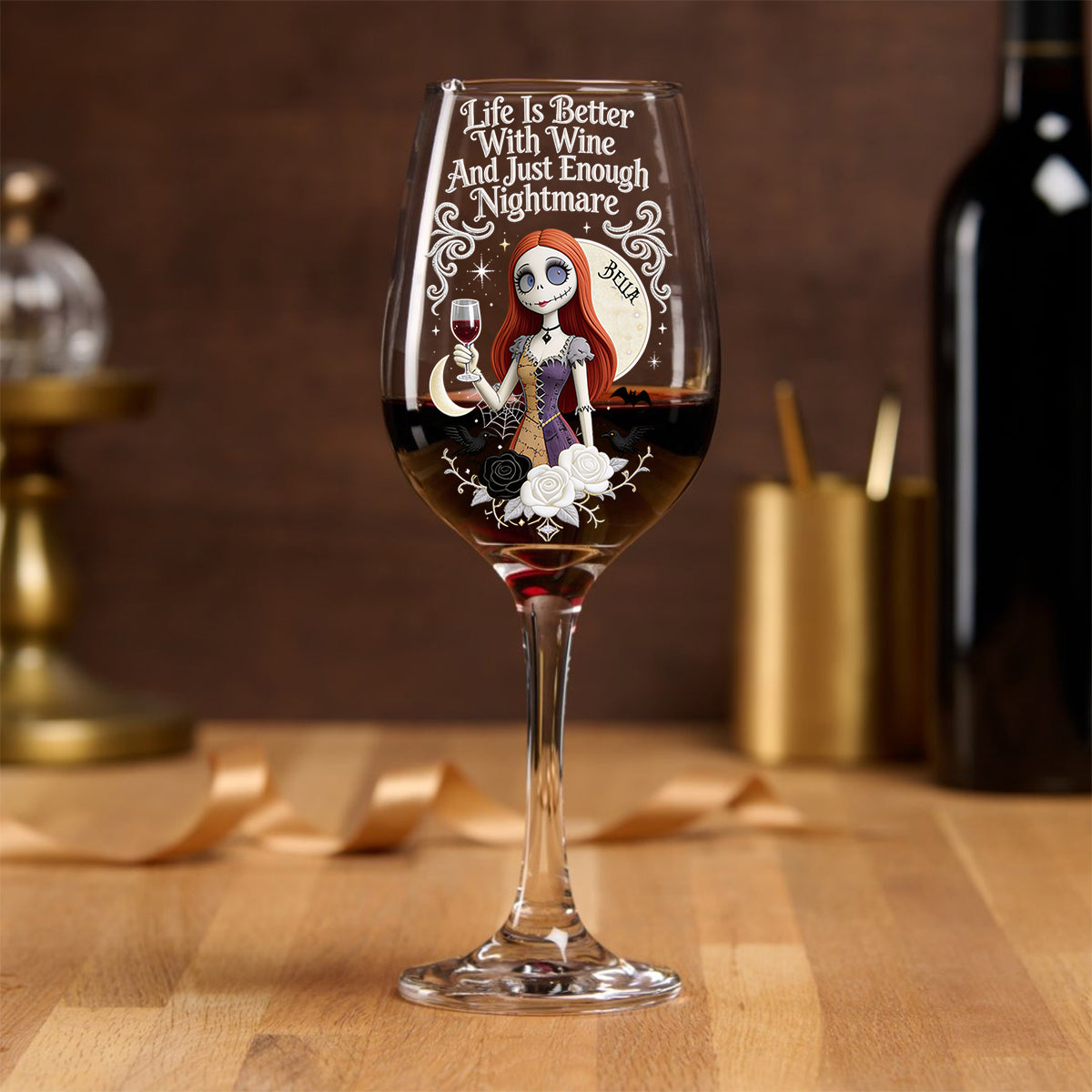 Personalized Nightmare Wine Glass with Long Stem Gift for Wine Lovers Wine Glass With Long Stem GradoCreations