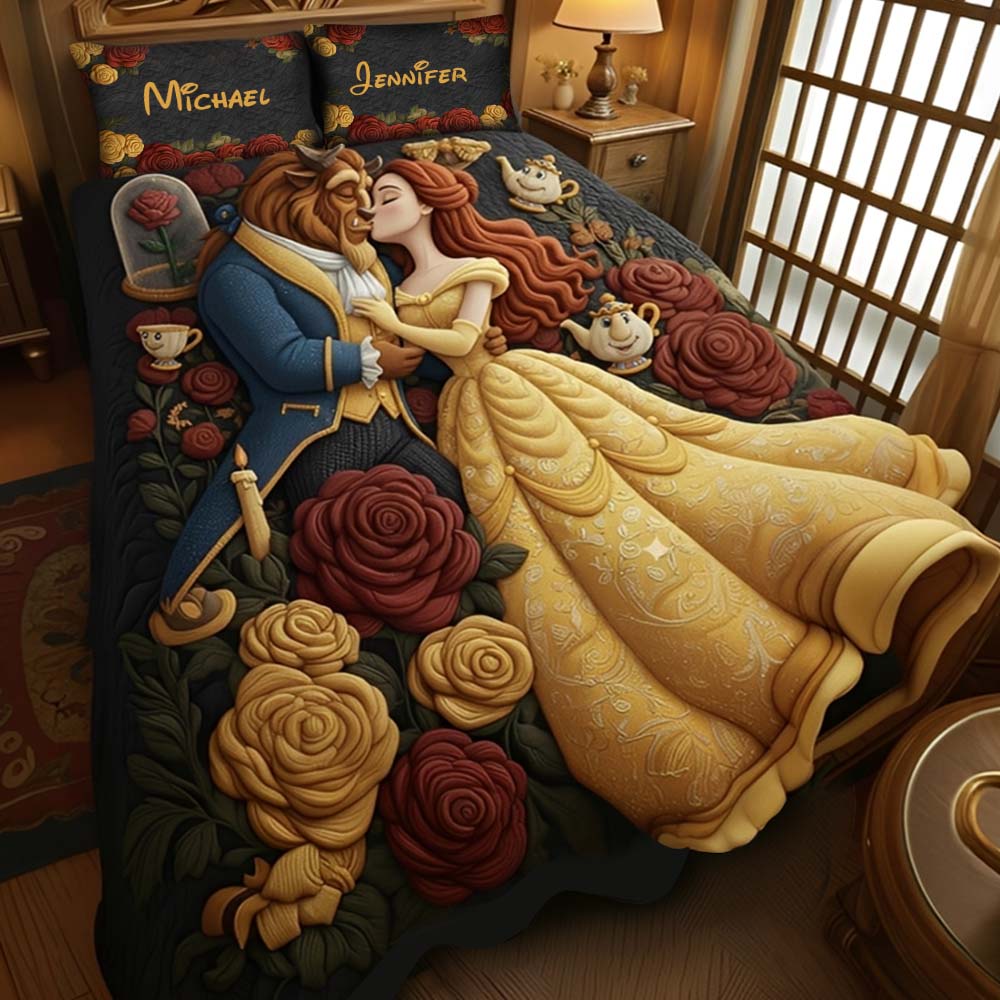 Personalized Beauty and the Beast Quilt Set Custom Names Gift for Couples Quilt Set GradoCreations