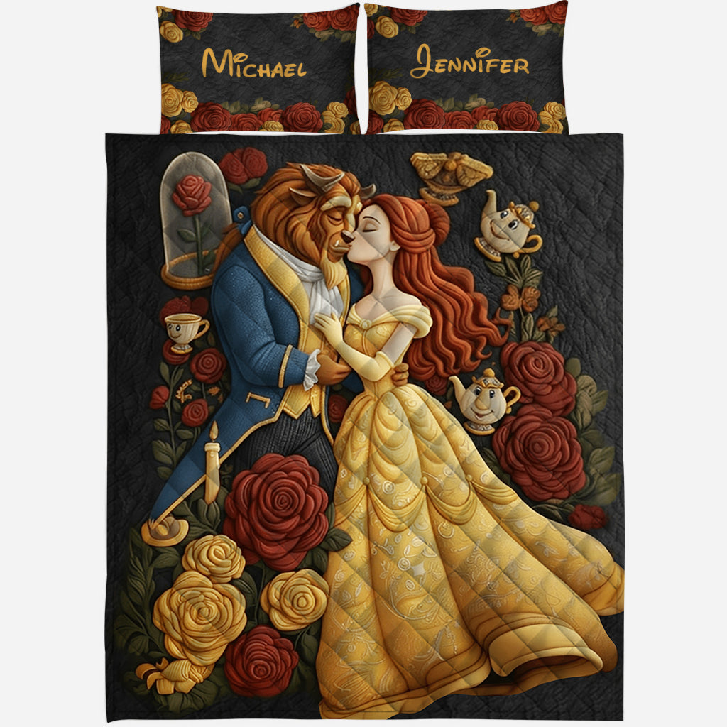 Personalized Beauty and the Beast Quilt Set Custom Names Gift for Couples Quilt Set GradoCreations