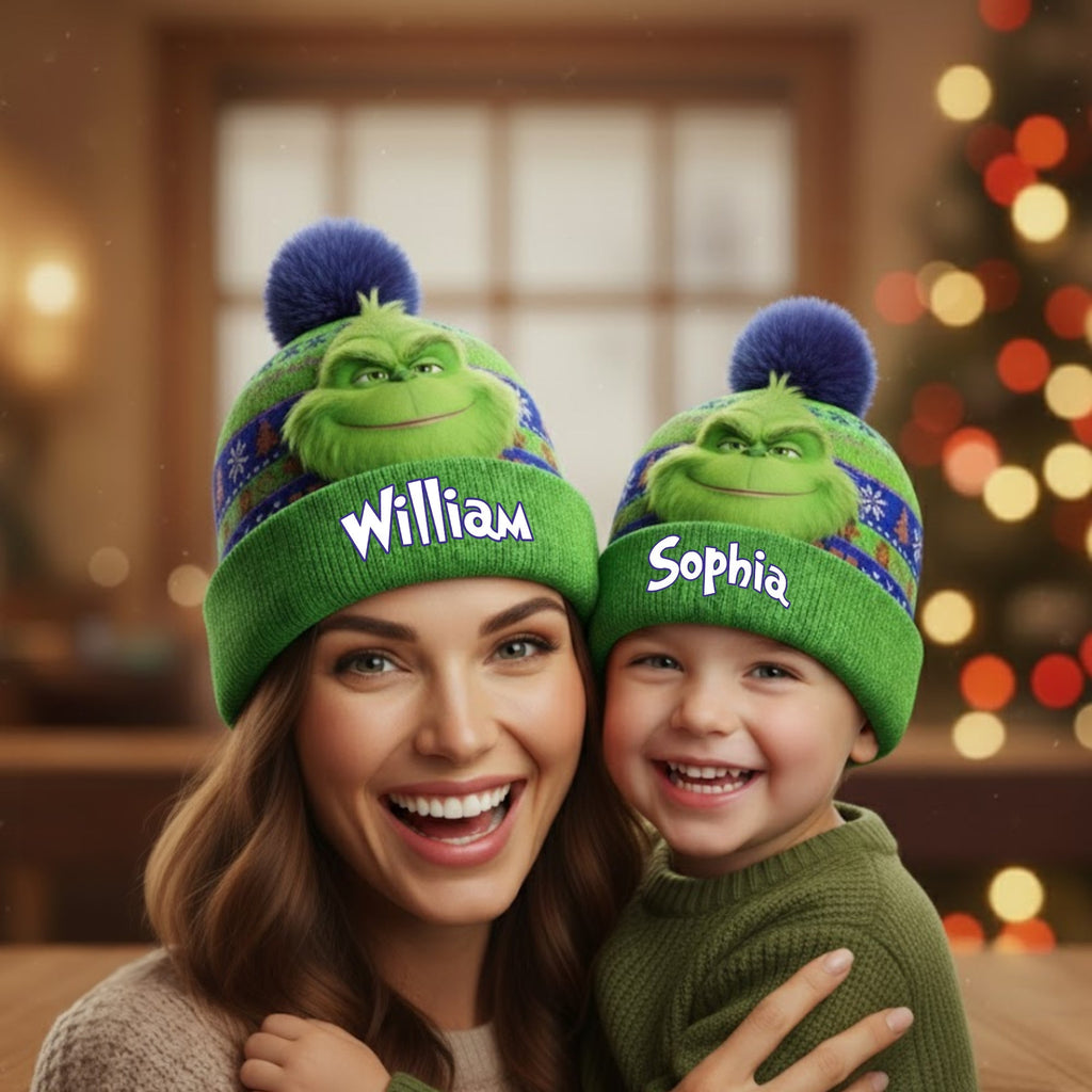Personalized Grinch Christmas Beanie Hat for Kids and Adults Beanie Hat GradoCreations
