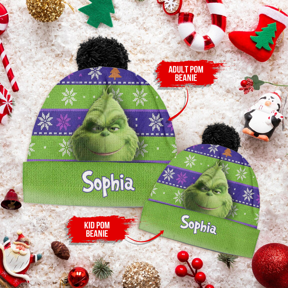 Personalized Grinch Christmas Beanie Hat for Kids and Adults Beanie Hat GradoCreations