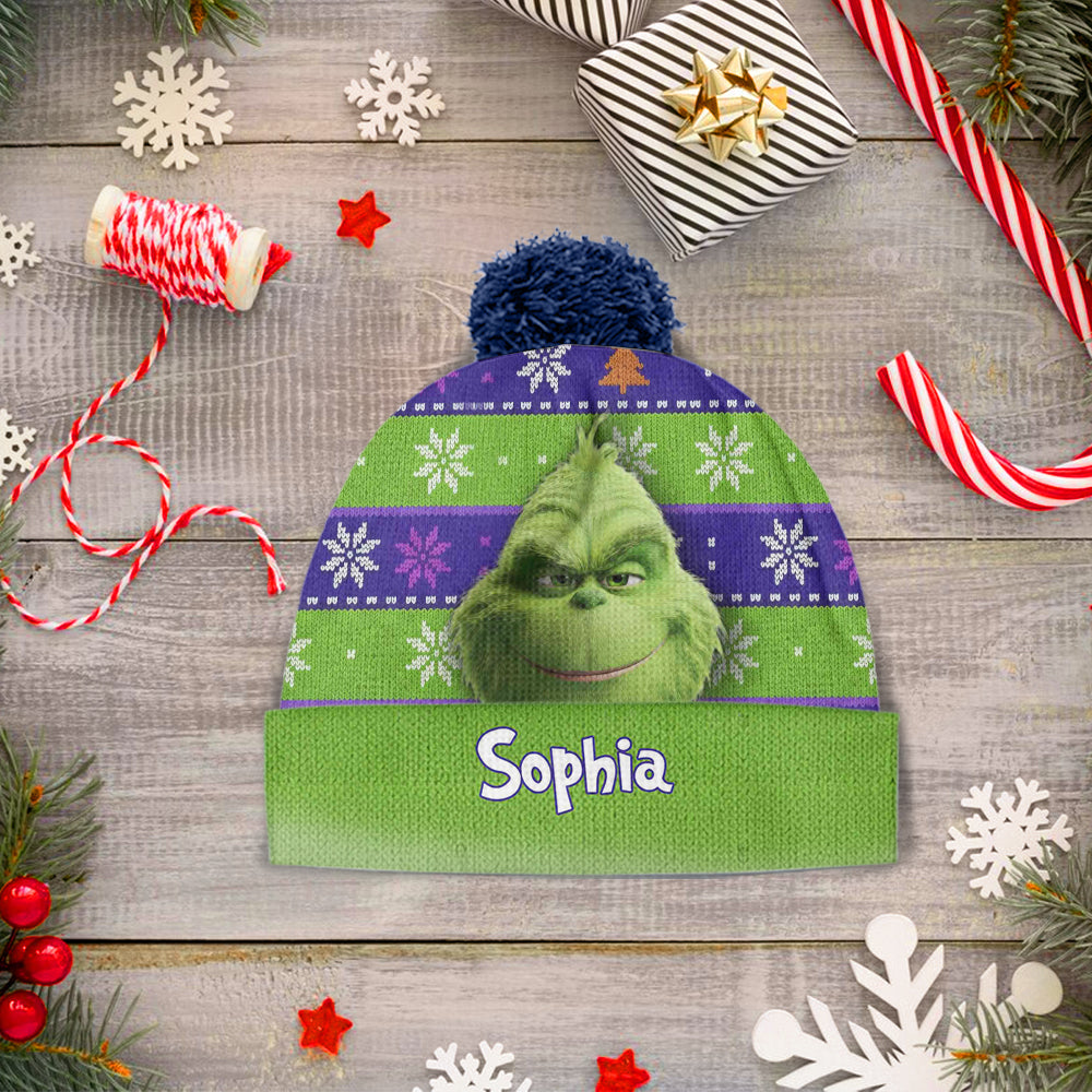 Personalized Grinch Christmas Beanie Hat for Kids and Adults Beanie Hat GradoCreations