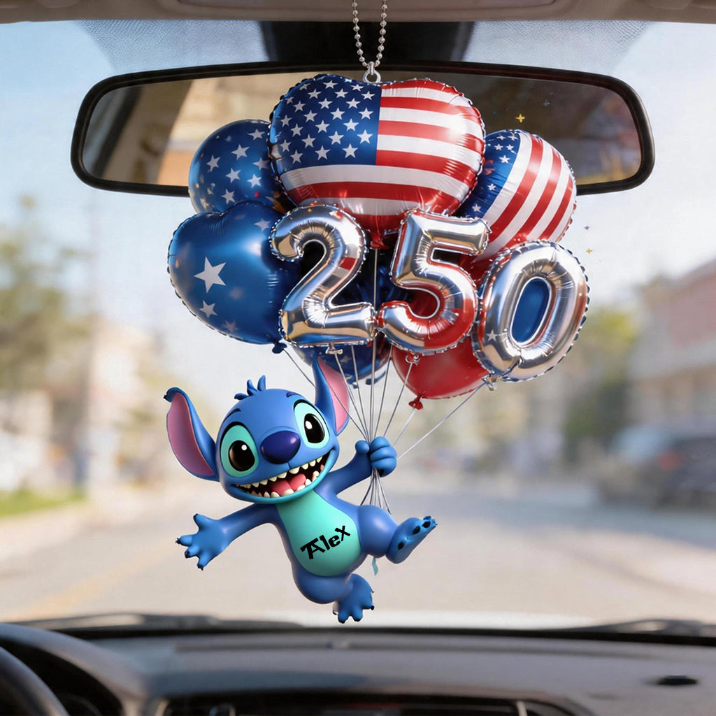 Personalized Ohana Car Ornament with 3D Balloons Gift Car Ornament GradoCreations