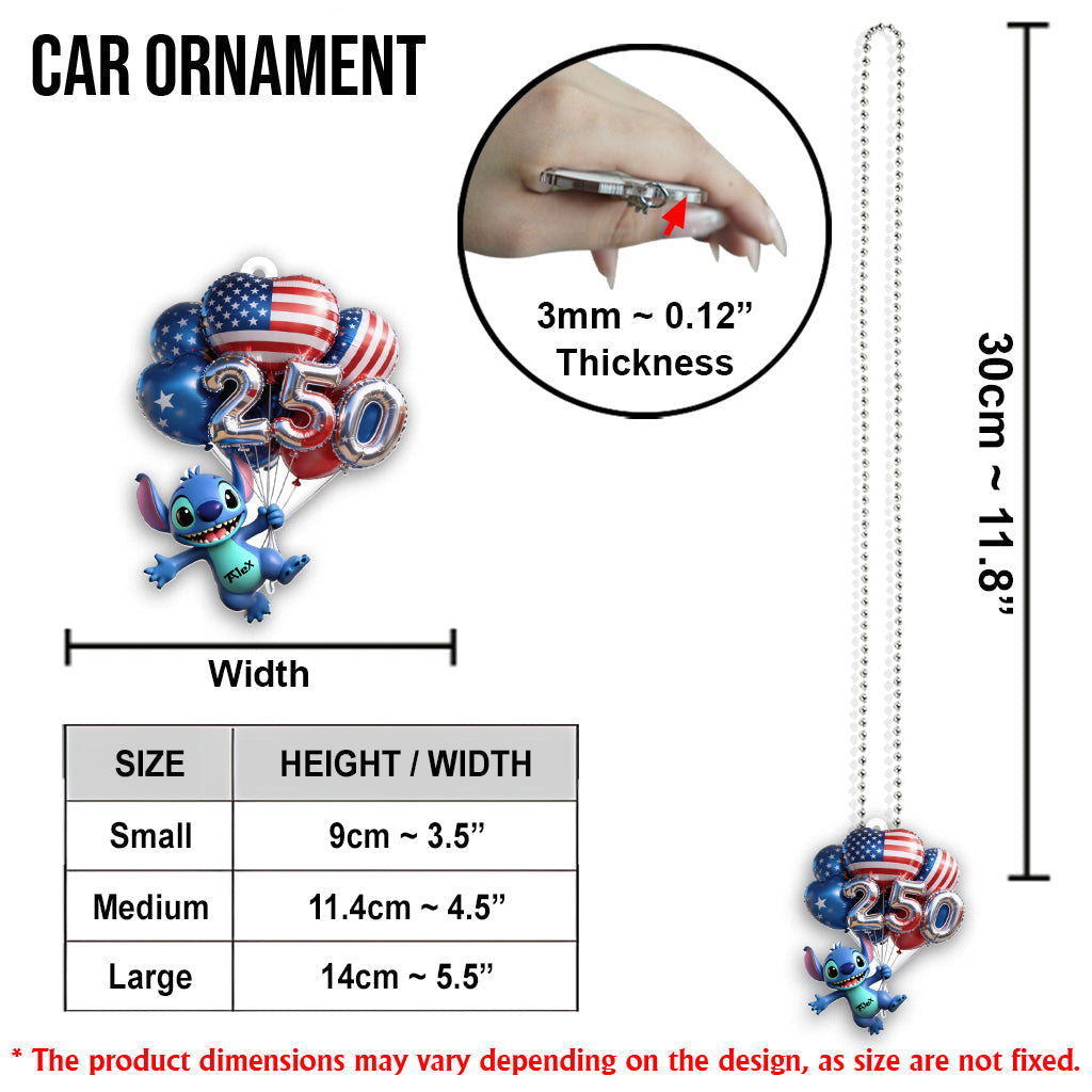 Personalized Ohana Car Ornament with 3D Balloons Gift Car Ornament GradoCreations