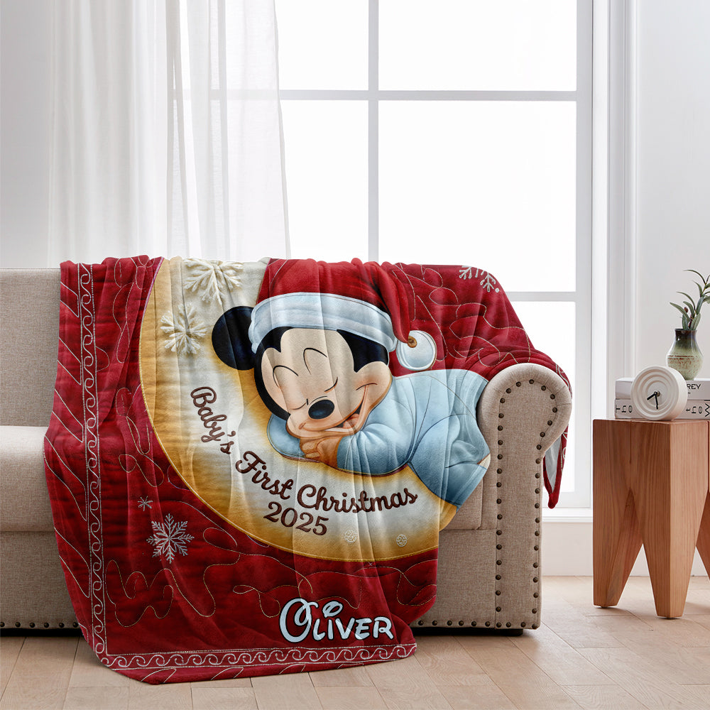Personalized Baby's First Christmas Mouse Blanket Custom Name Gift Blanket GradoCreations
