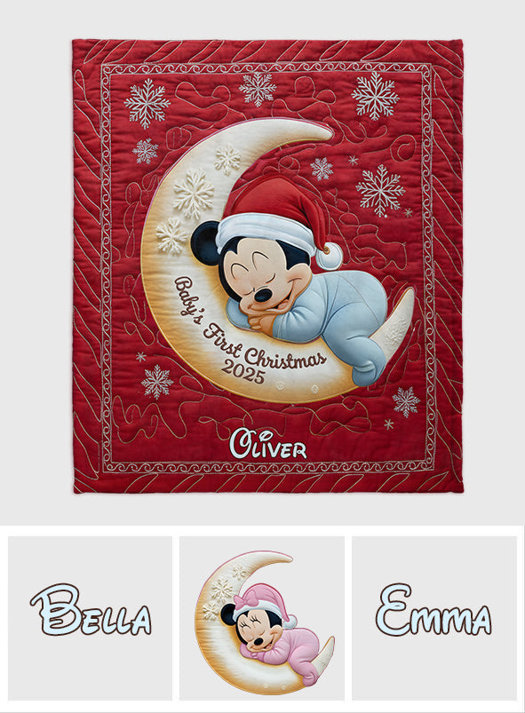 Personalized Baby's First Christmas Mouse Blanket Custom Name Gift Blanket GradoCreations