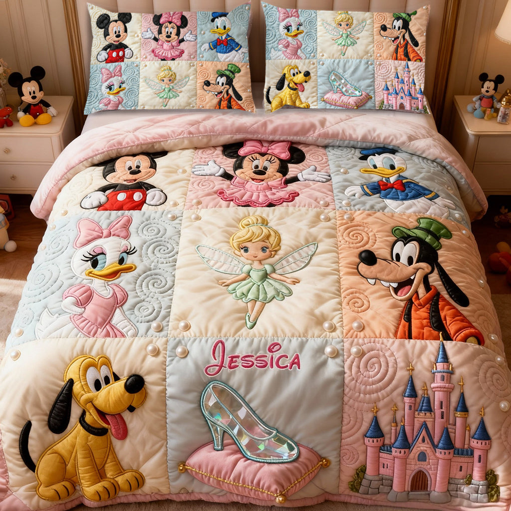 Personalized Quilted Bedding Set with Disney Characters for Family Gift Quilted Bedding Set GradoCreations