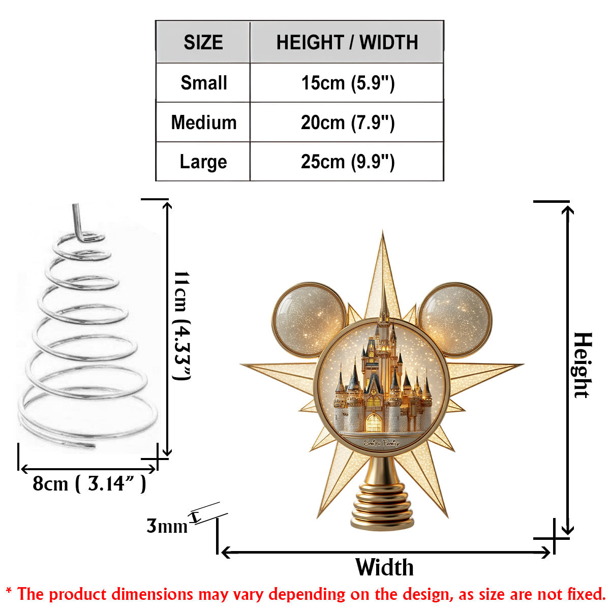 Personalized LED Light Tree Topper with Magical Castle Design for Christmas LED Light Tree Topper GradoCreations