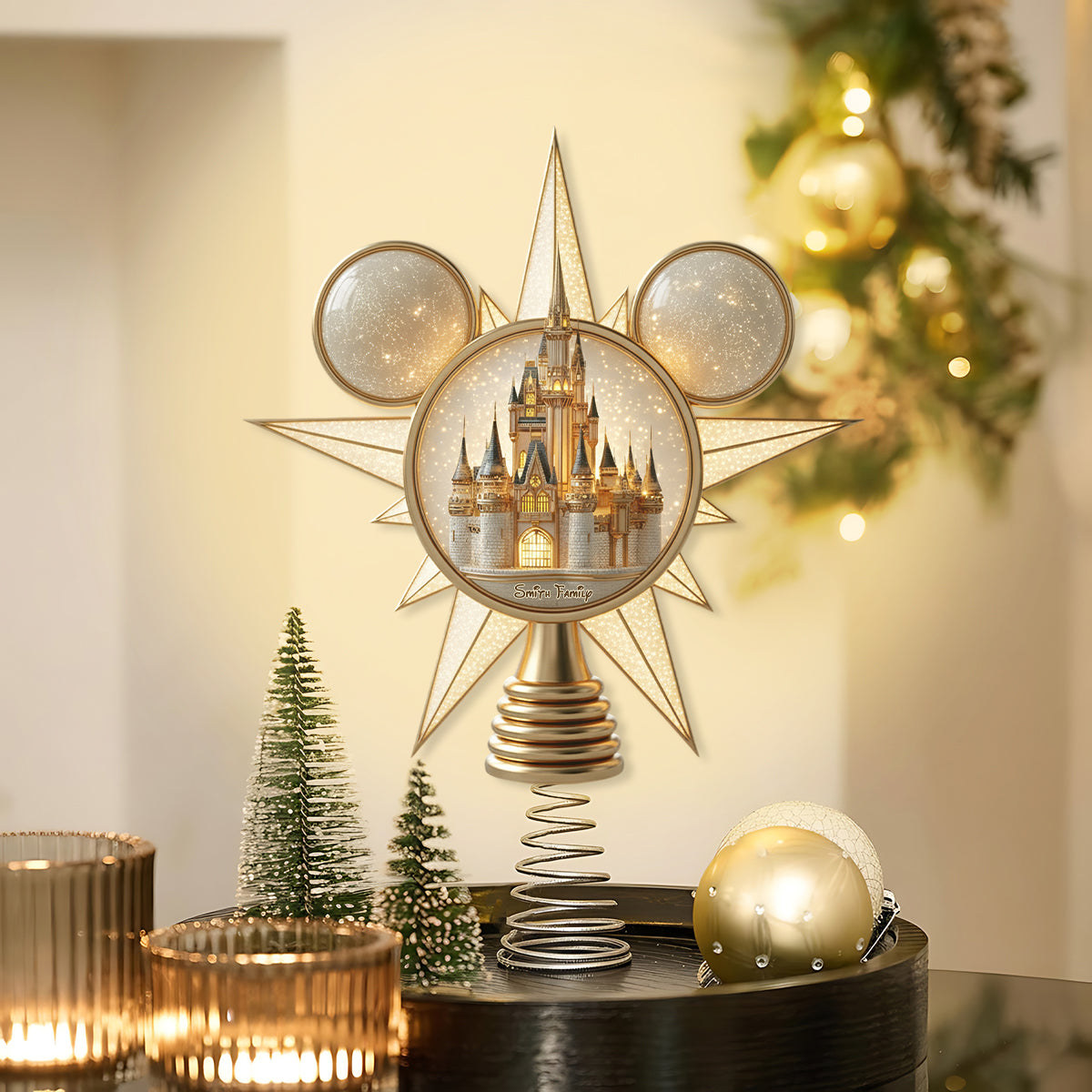 Personalized LED Light Tree Topper with Magical Castle Design for Christmas LED Light Tree Topper GradoCreations