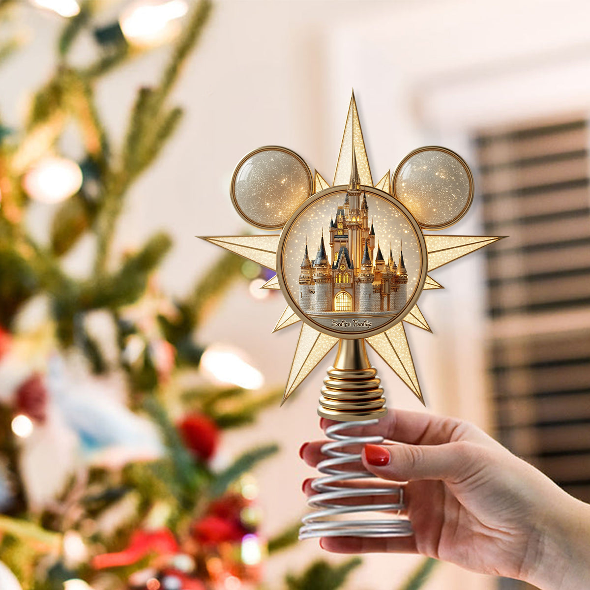 Personalized LED Light Tree Topper with Magical Castle Design for Christmas LED Light Tree Topper GradoCreations