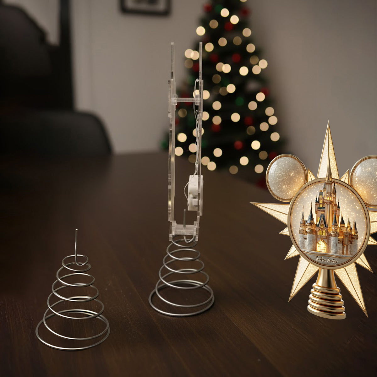 Personalized LED Light Tree Topper with Magical Castle Design for Christmas LED Light Tree Topper GradoCreations