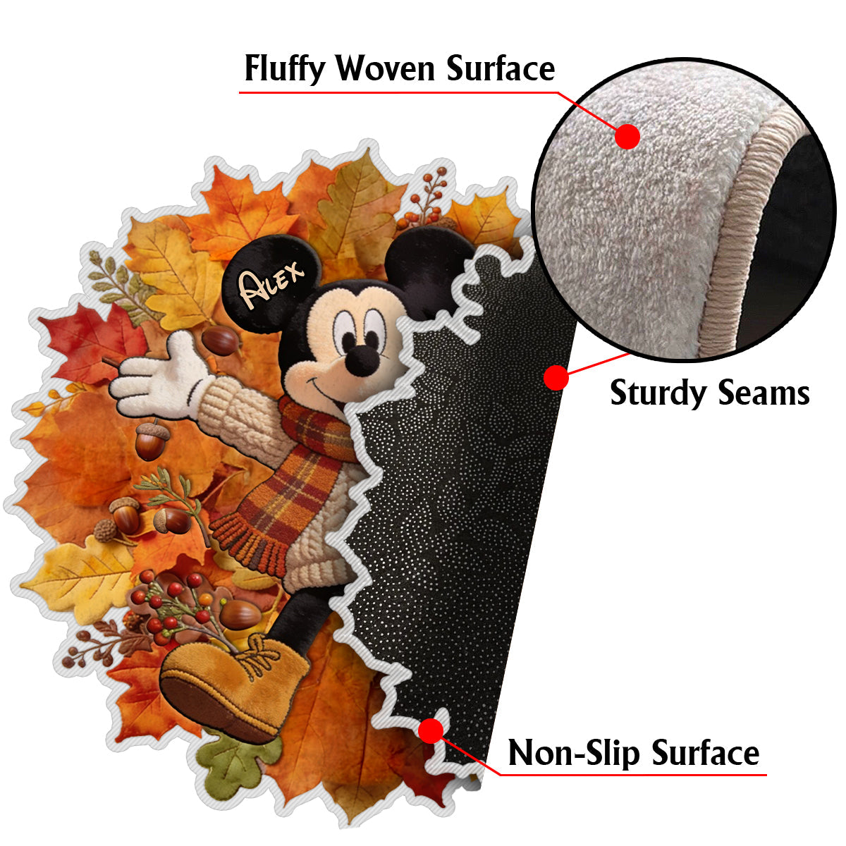 Personalized Fall-Themed Non-Slip Rug with Custom Name for Kids Non-Slip Tufted Rug GradoCreations