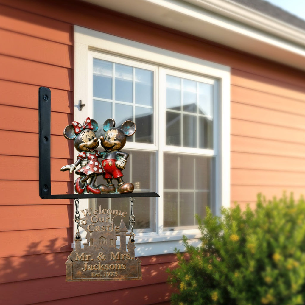 Personalized Mickey Mouse Wooden Wall Mount Sign for Couples Wooden Wall Mount Sign GradoCreations