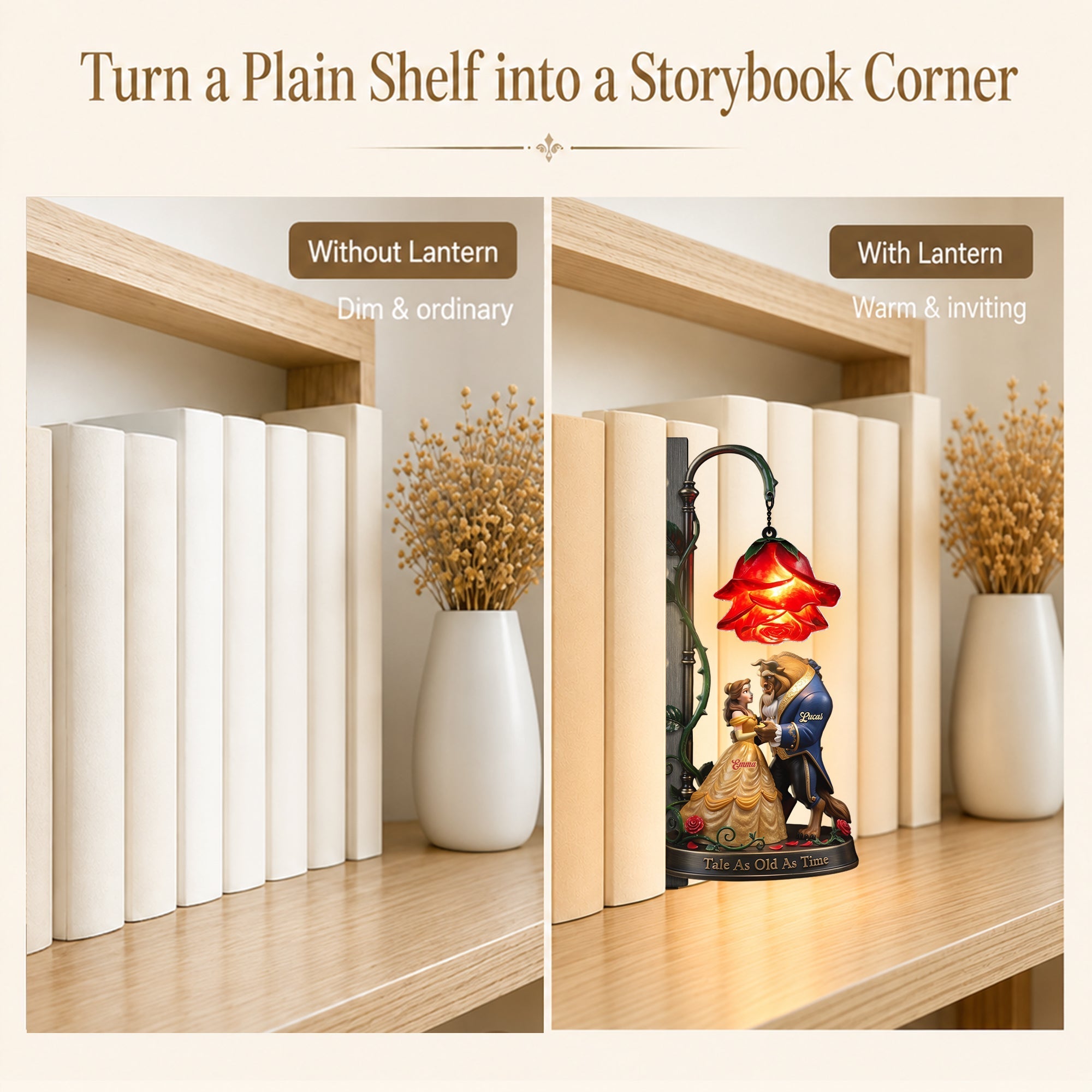 Personalized 3D Beauty and The Beast Bookshelf Lamp Gift for Couples Bookshelf Lamp GradoCreations