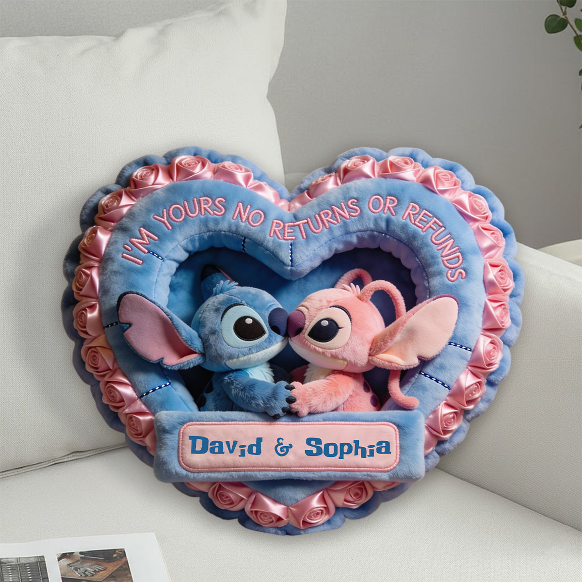 Personalized Heart-Felt Faux Fur Pillow Custom Name Gift Faux Fur Shaped Pillow GradoCreations