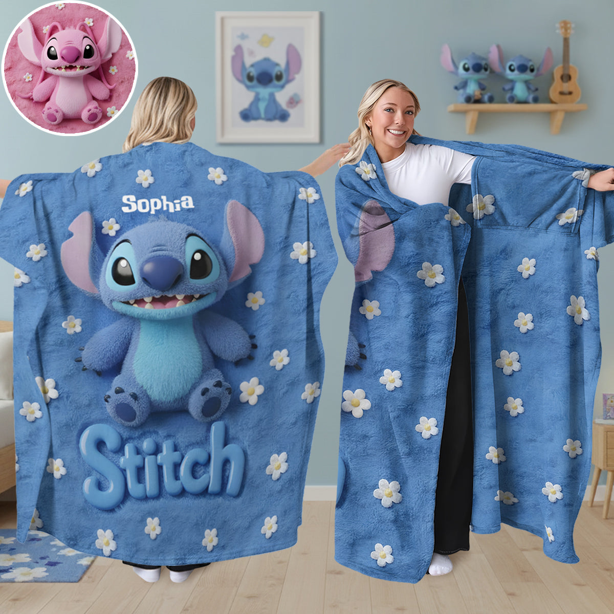 Personalized Stitch Wearable Blanket for Kids and Adults Wearable Blanket GradoCreations