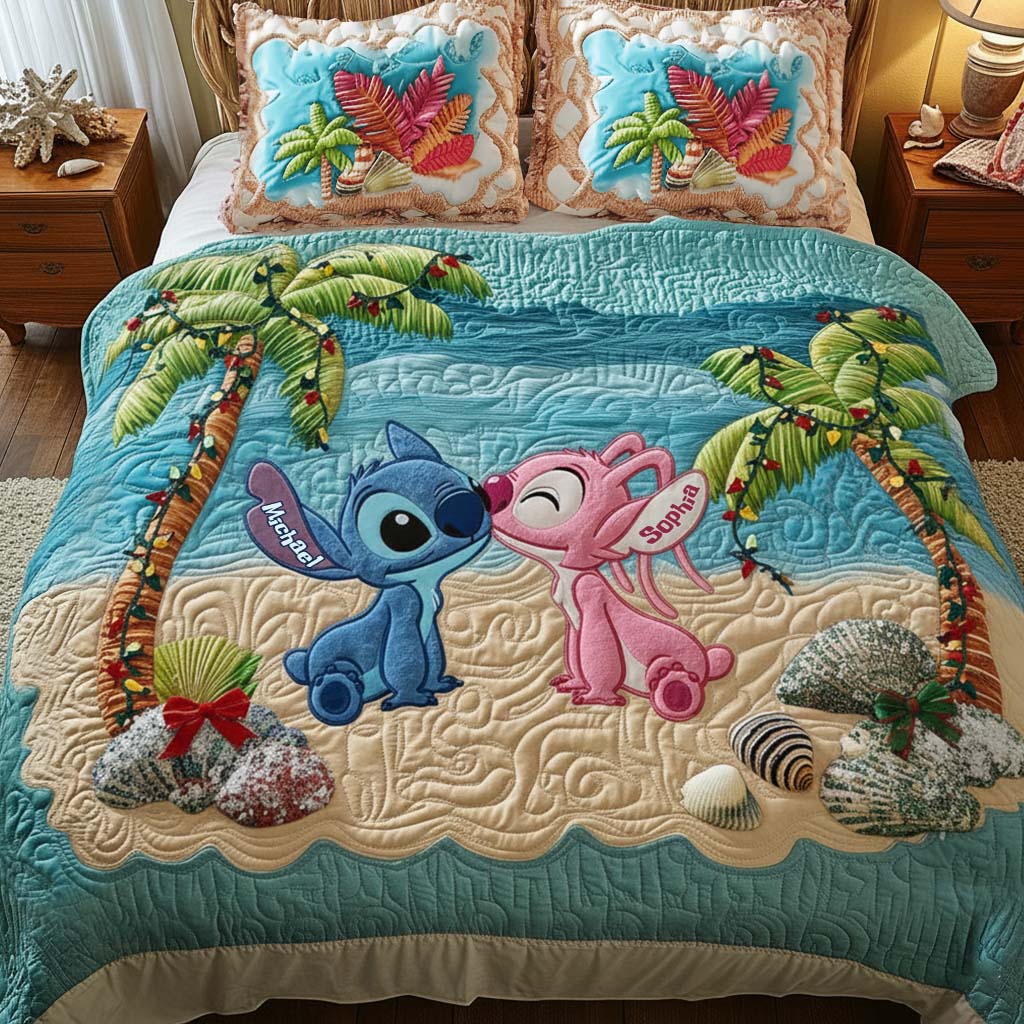 Personalized Tropical Christmas Beach Quilt Set for Family Quilt Set GradoCreations