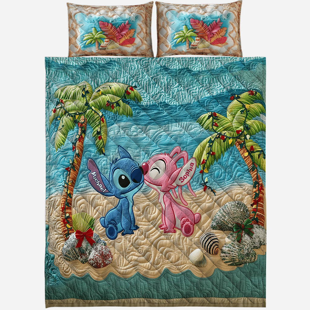Personalized Tropical Christmas Beach Quilt Set for Family Quilt Set GradoCreations