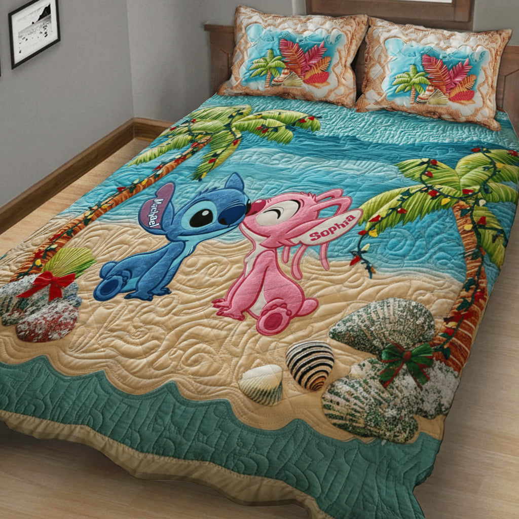 Personalized Tropical Christmas Beach Quilt Set for Family Quilt Set GradoCreations